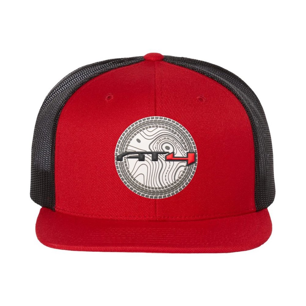 AT4 3D Topo Wool Blend Flat Bill Trucker Hat- Red/ Black